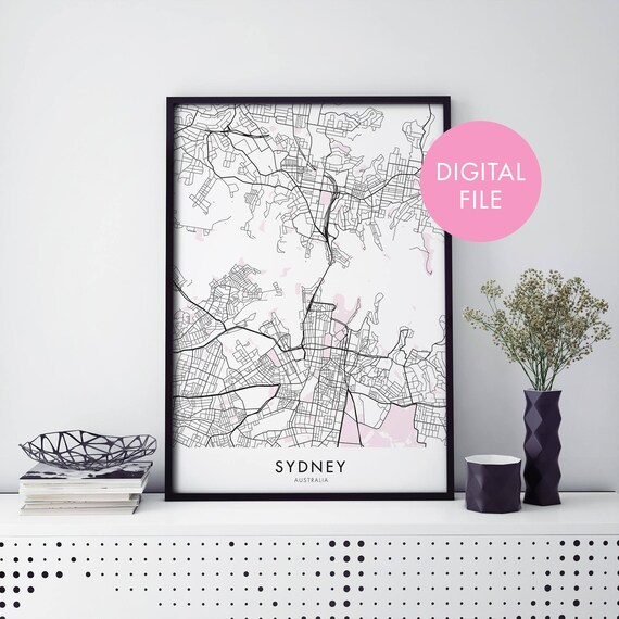 Sydney Australia Minimalist Pink Coastal City Street Map Poster