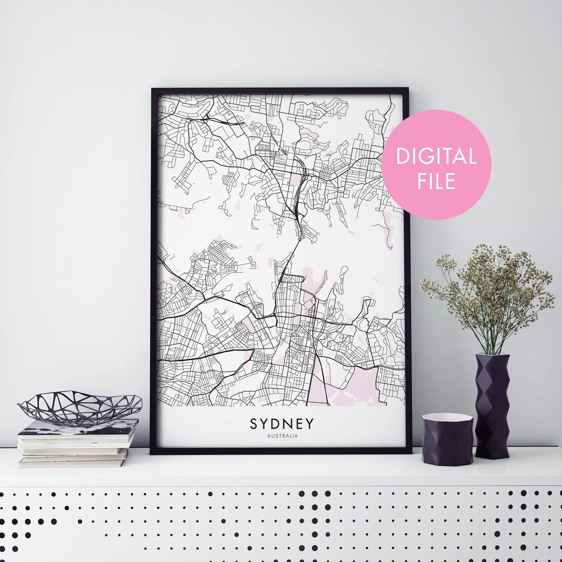 Sydney Australia Minimalist Pink Coastal City Street Map Poster