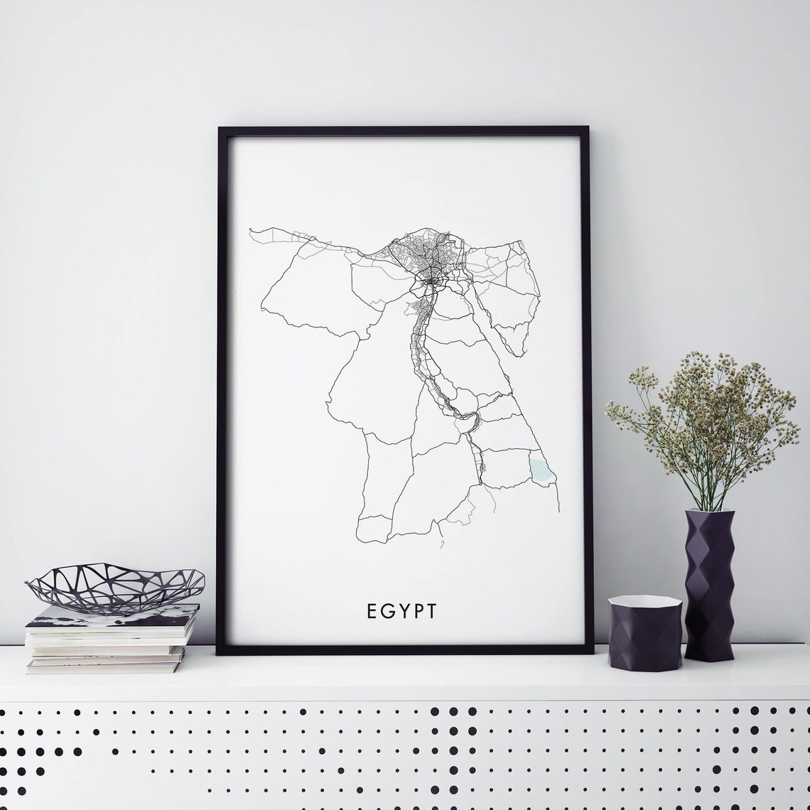Egypt Country Road Map Minimal Line Art Travel Wall Decor Poster