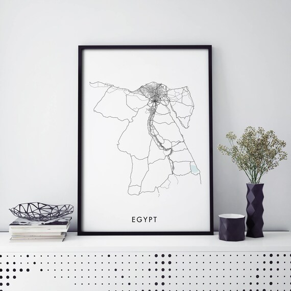 Egypt Country Road Map Minimal Line Art Travel Wall Decor Poster