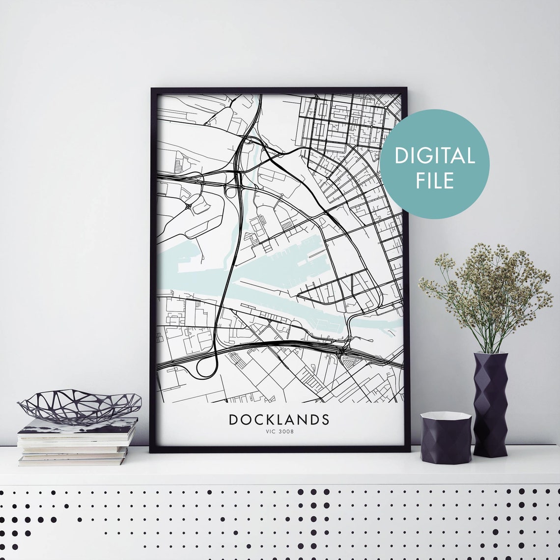 Docklands Melbourne Victoria Australia Map Digital File Art Poster