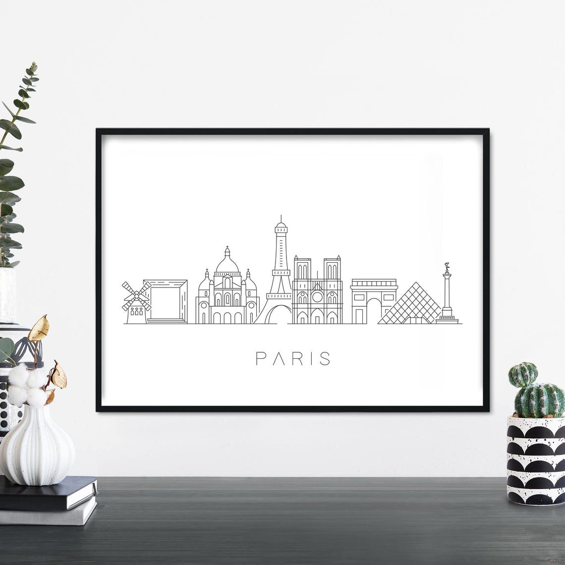 Paris City Skyline Linear Illustration Print Wall Art 4x6 5x7 A4 A3 A2 A1