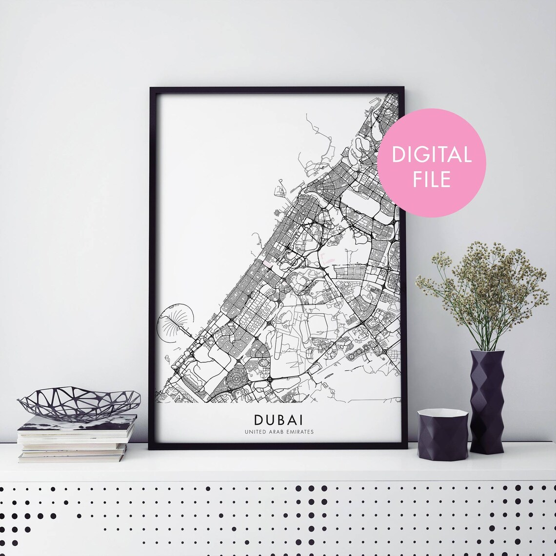 Dubai United Arab Emirates Minimalist City Map Digital Art Poster