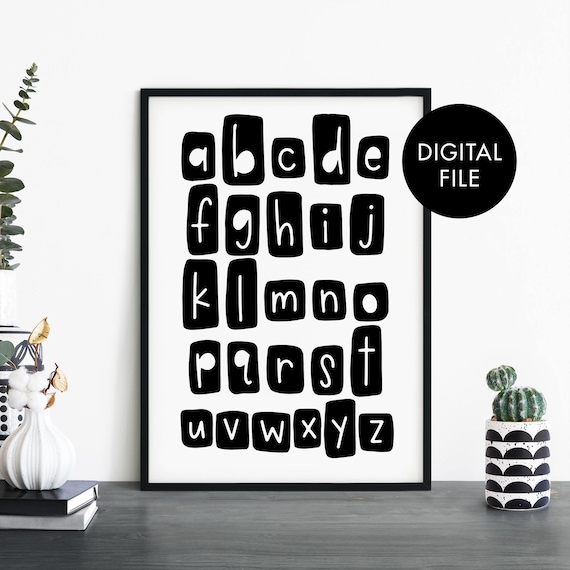 Alphabet Monochrome Kids Nursery Typography Poster Decor Art