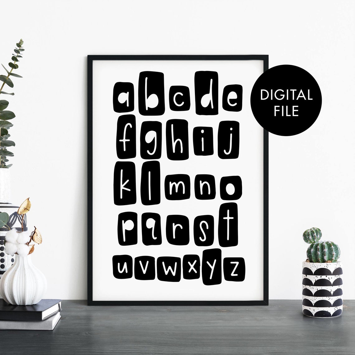 Alphabet Monochrome Kids Nursery Typography Poster Decor Art