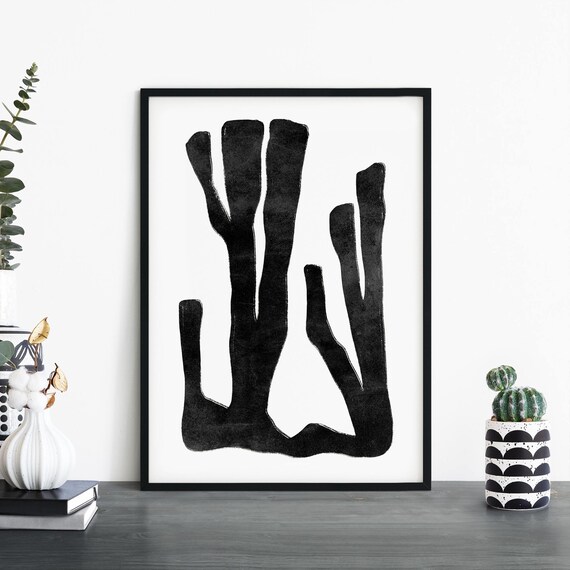 Coral Monochrome Black White Abstract Print Wall Art 4x6 5x7 A4 A3 A2 A1