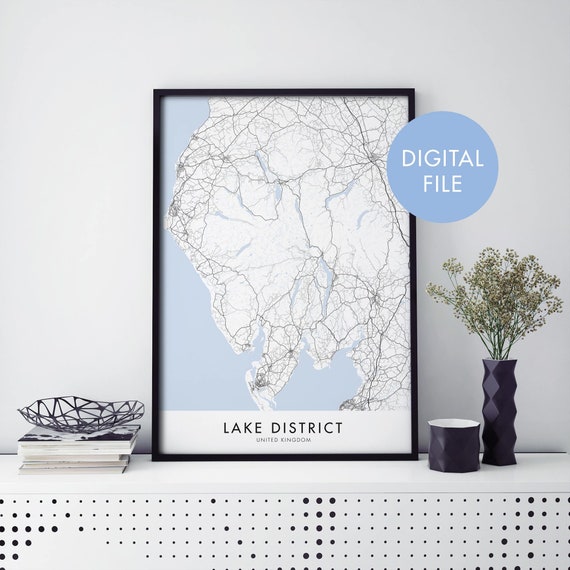 Lake District England Map Art Print, Travel Poster