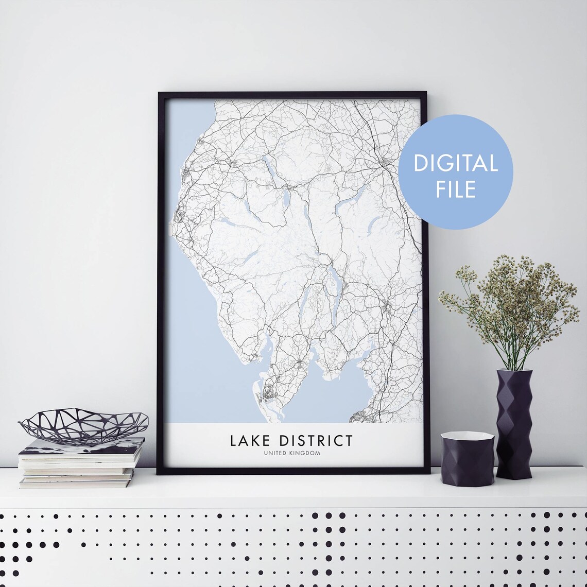 Lake District England Map Art Print, Travel Poster