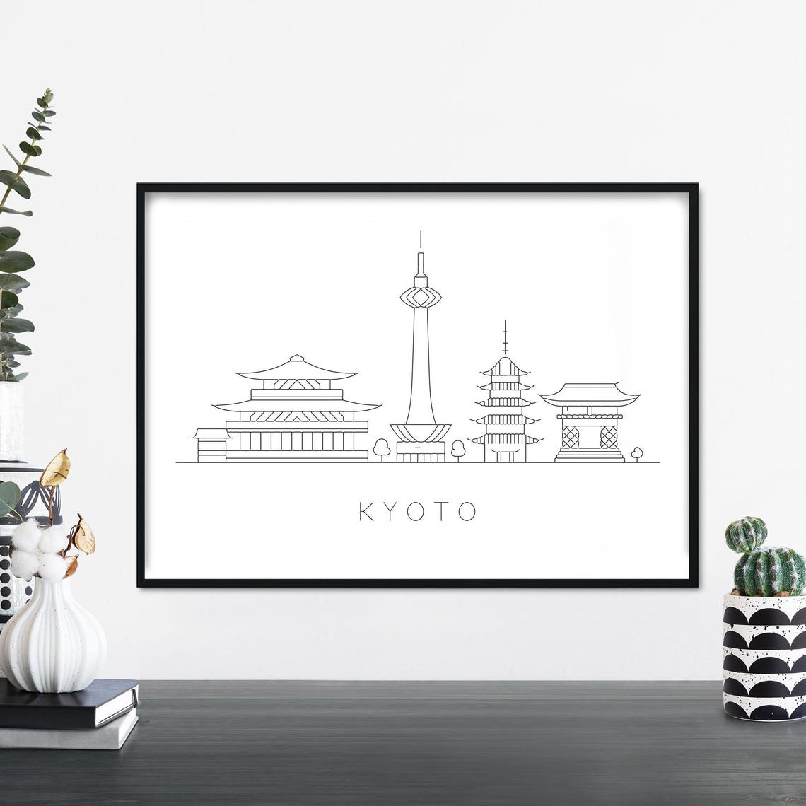 Kyoto City Skyline Linear Illustration Print Wall Art 4x6 5x7 A4 A3 A2 A1