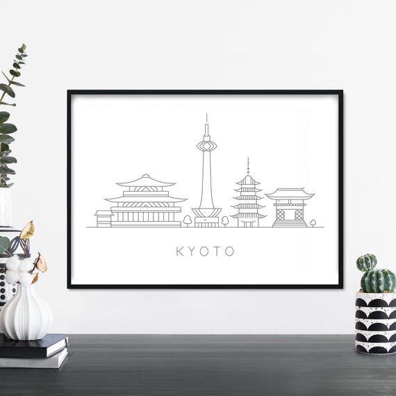 Kyoto City Skyline Linear Illustration Print Wall Art 4x6 5x7 A4 A3 A2 A1