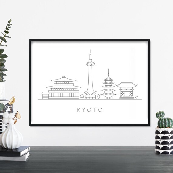 Kyoto Skyline Line Art Poster Tower Pagoda Japan Travel Gift