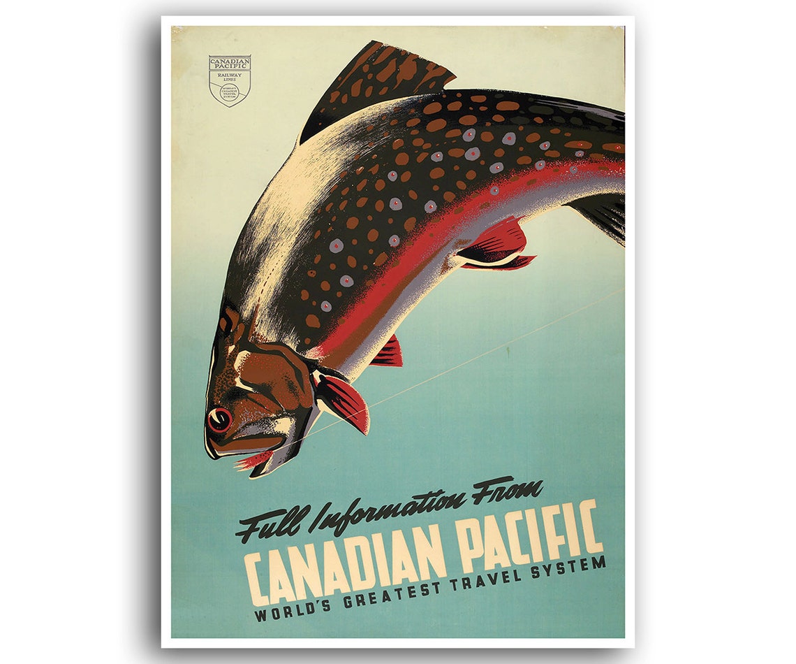 Canadian Pacific Leaping Trout Fishing Vintage Travel Poster