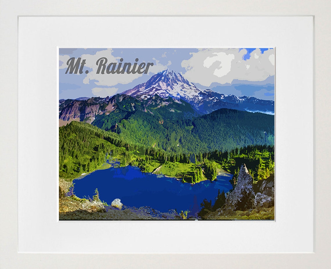 Mt Rainier Washington Mountain Lake Scenic Nature Art Poster
