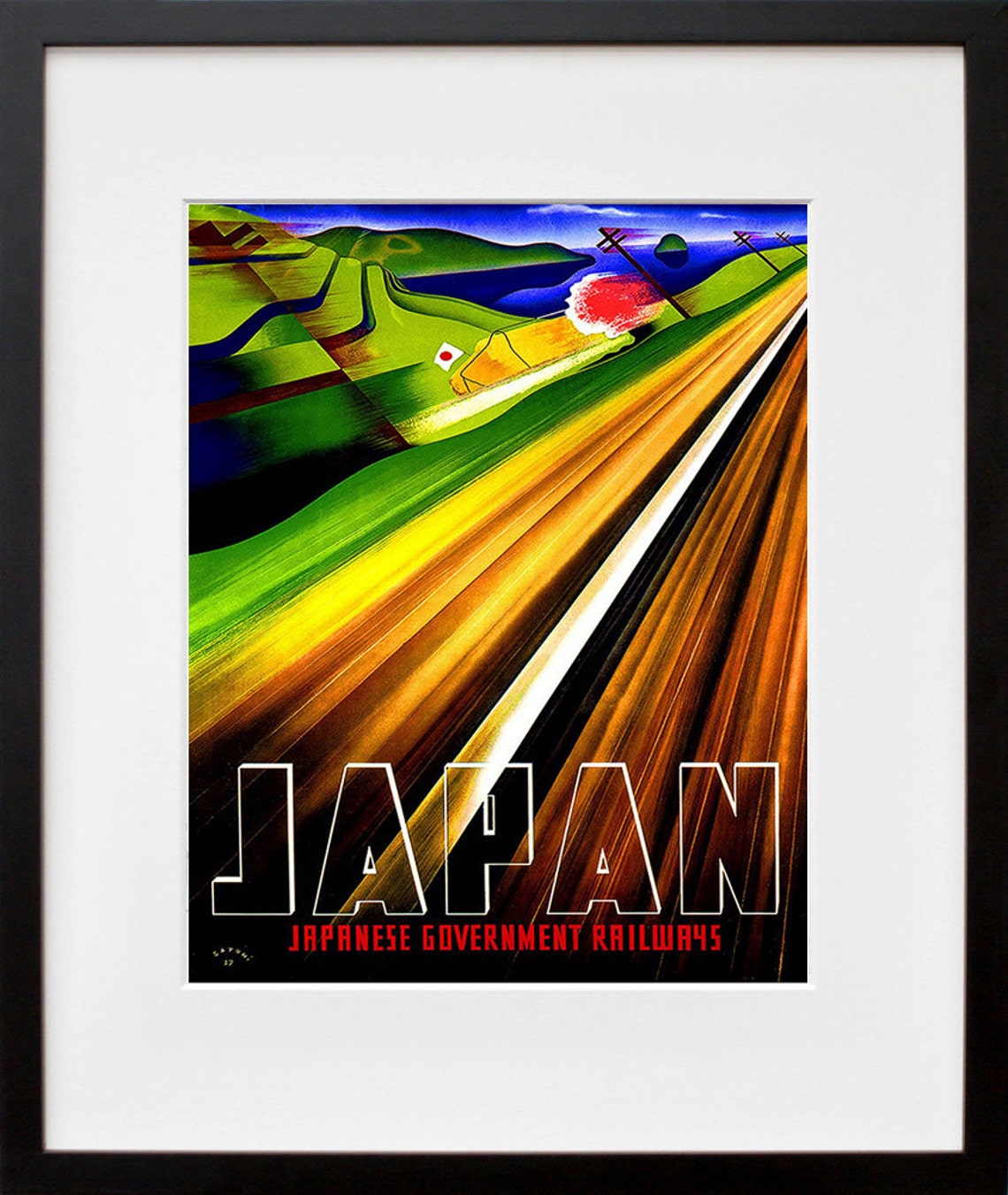 Japan Japanese Government Railways Speed Train Countryside Poster