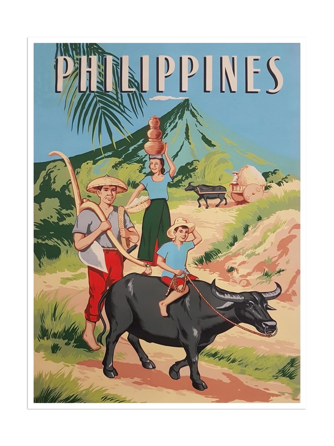 Philippines Carabao Water Buffalo Farmers Volcano Rural Travel Poster - Image 2