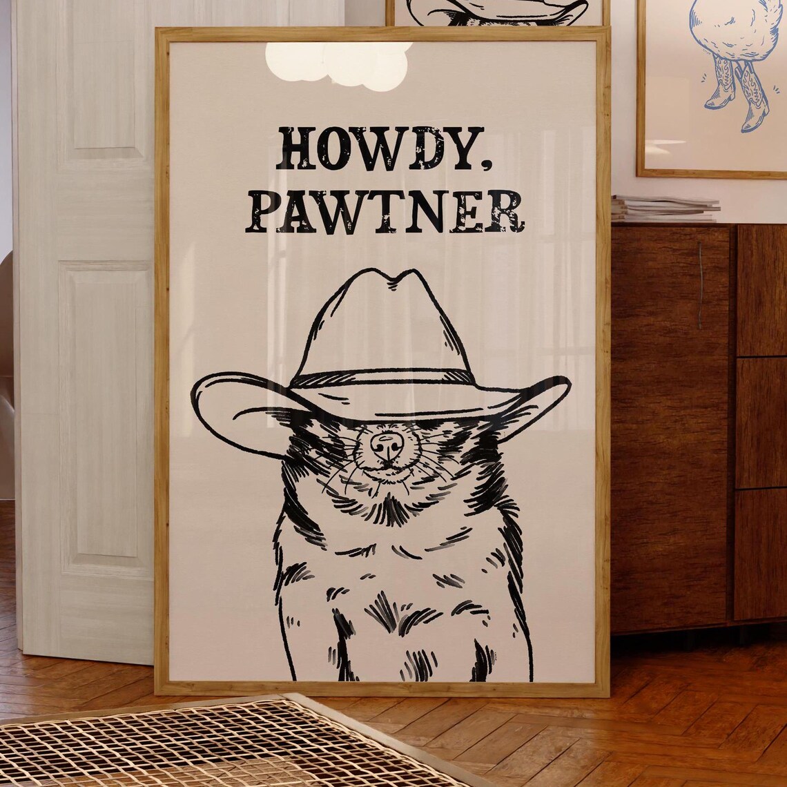 Howdy Partner Chihuahua Retro Vintage Wall Art