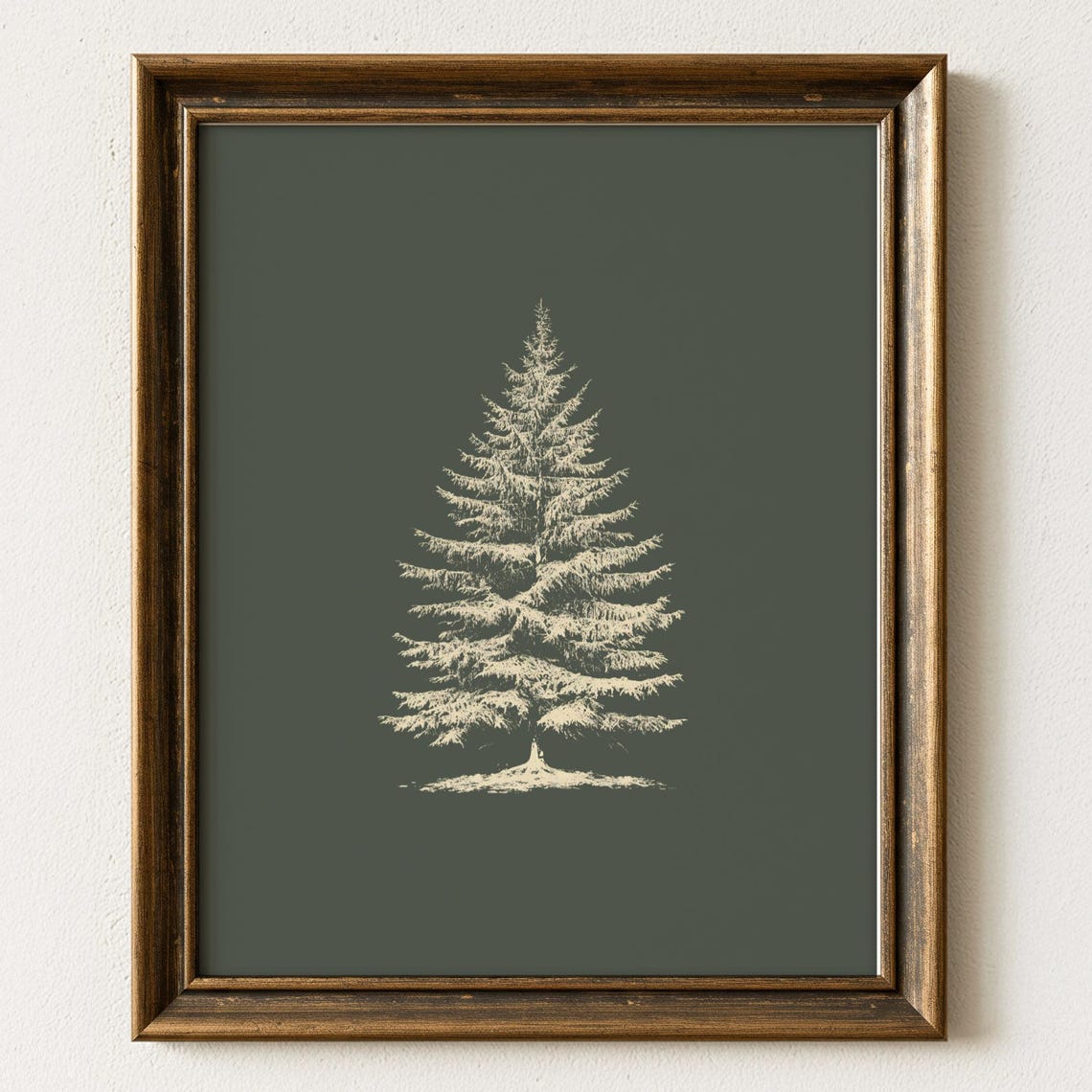 Minimalist White Evergreen Tree Sketch On Dark Green Holiday Poster