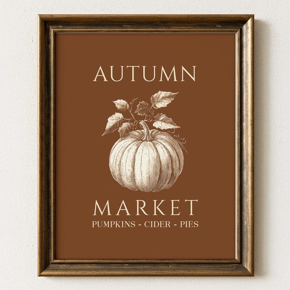 Autumn Market Sign Pumpkin Rustic Kitchen Art Print