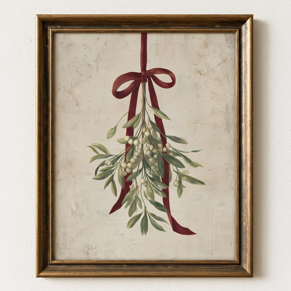 Vintage Mistletoe Christmas Rustic Holiday Art Print