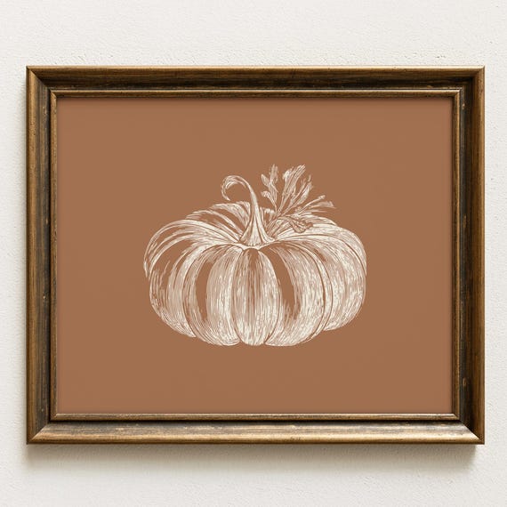 Vintage Pumpkin Art Print, Rustic Fall Harvest Decor