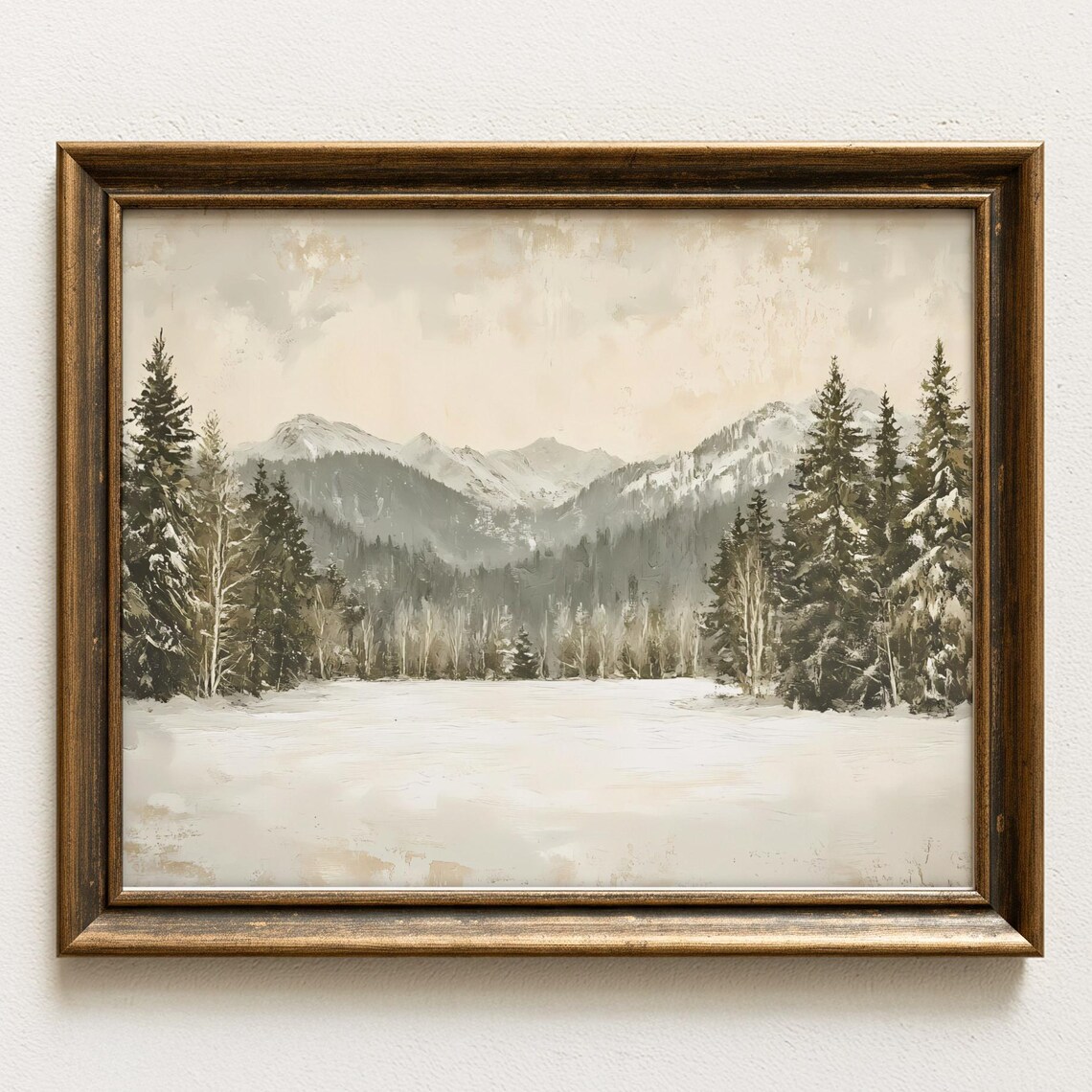 Winter Mountain Landscape Art Print, Rustic Nature Decor