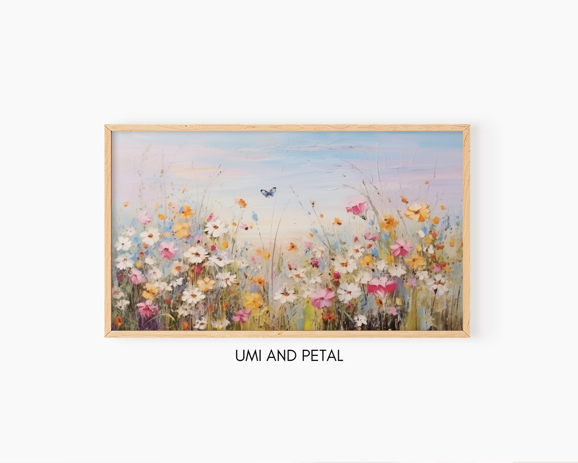 Wildflower Meadow Butterfly Colorful Spring Floral Oil Painting Poster