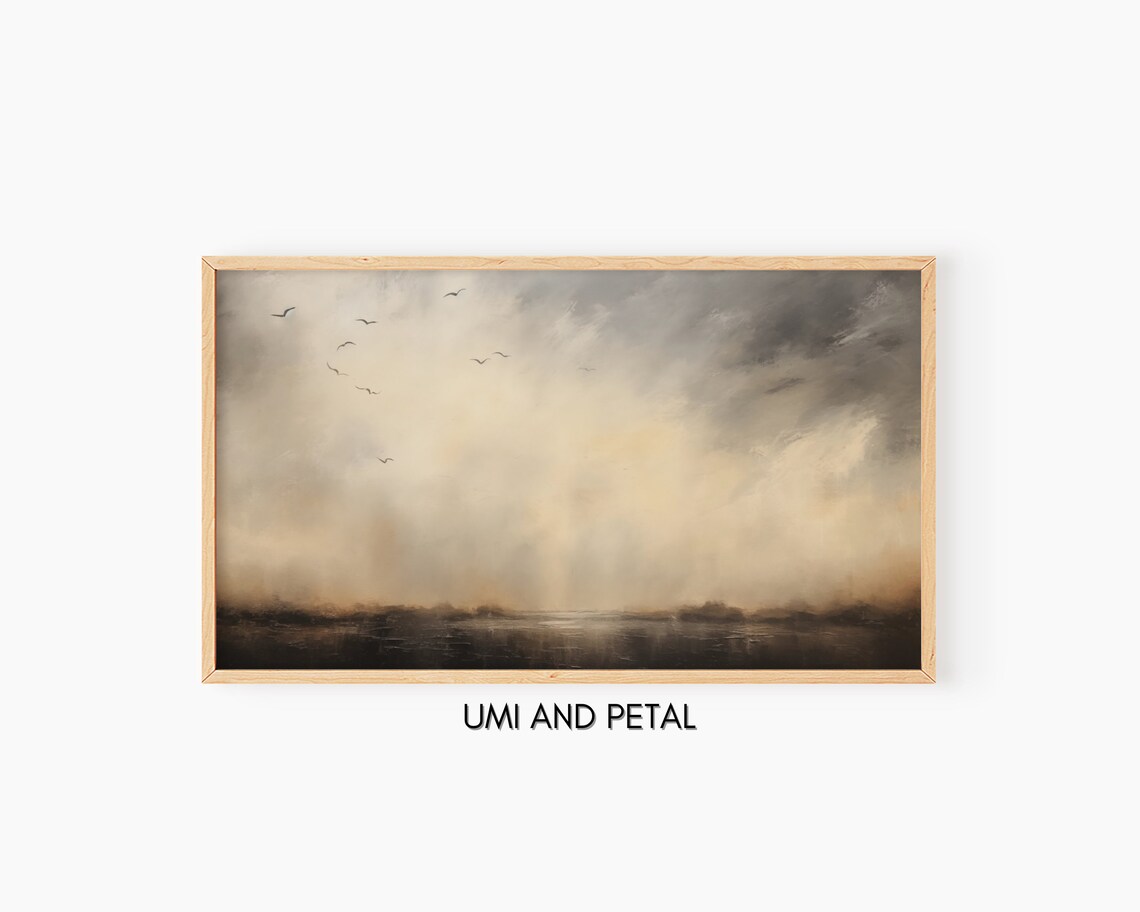 Moody Dark Seascape Birds Flying Vintage Ocean Oil Painting Poster