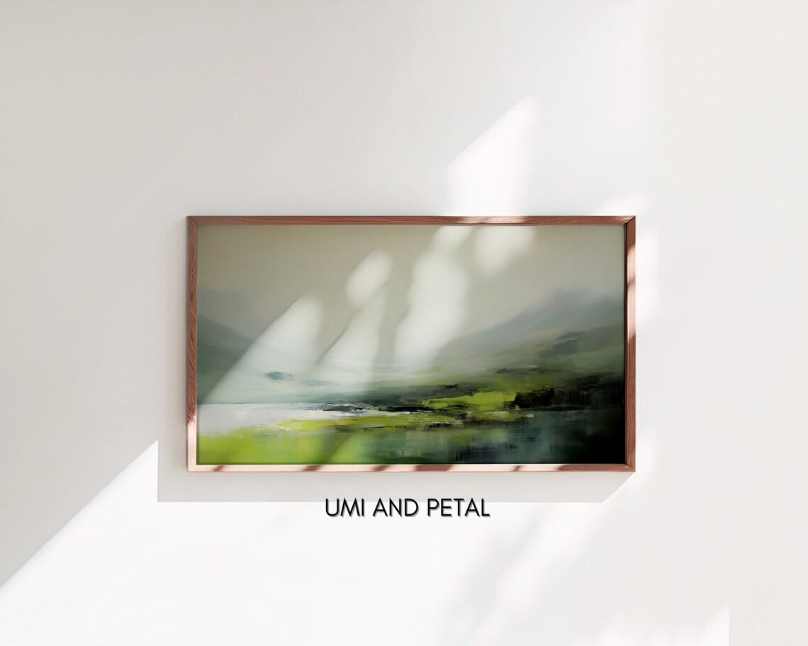 Misty Green Hills Foggy Abstract Landscape Soft Modern Art Poster - Image 3