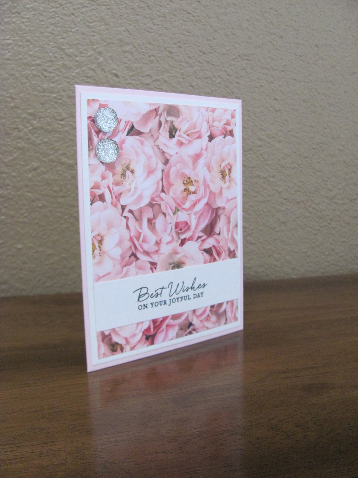 Floral Pink Roses Best Wishes Greeting Card for a Joyful Day Print - Image 2