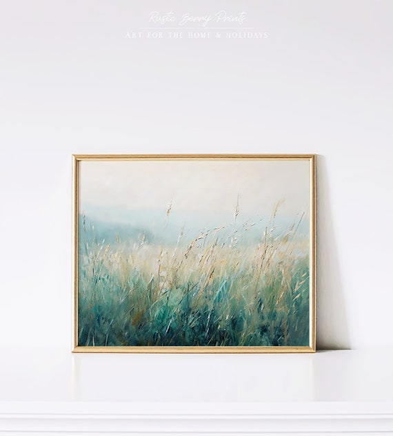 Vintage Grass Landscape Oil Painting Wall Art Vintage Print Country Farmhouse Decor Instant