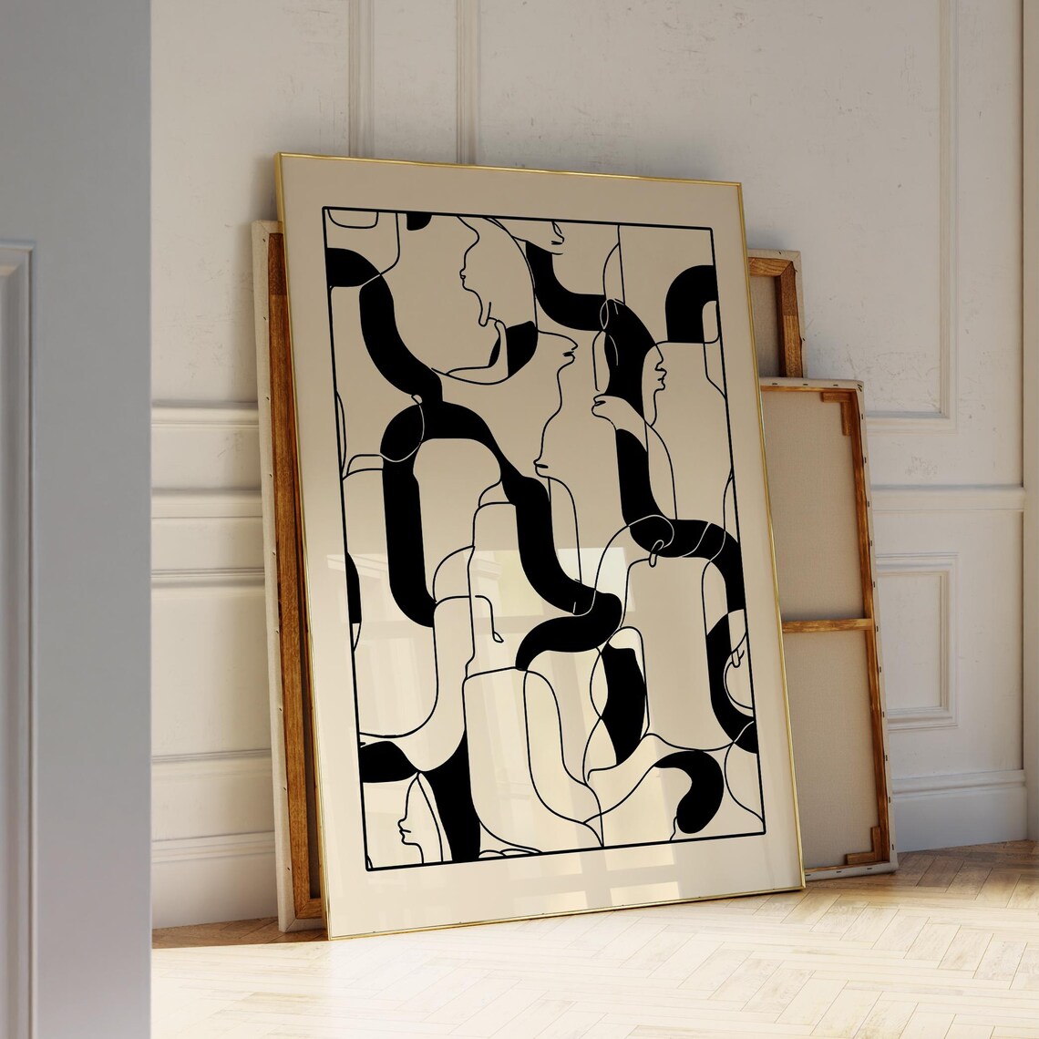 Black Abstract Shapes Wall Art Modern Living Room Decor Pdf Jpg