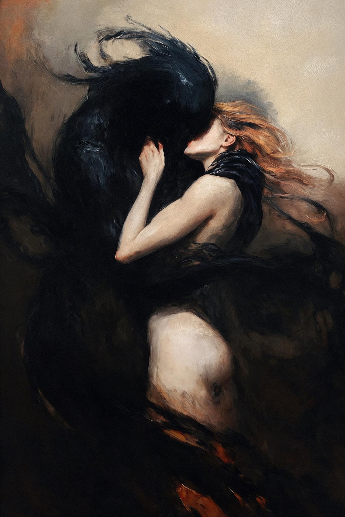 Dark Fantasy Mystical Demon And Maiden Art Print - Image 3