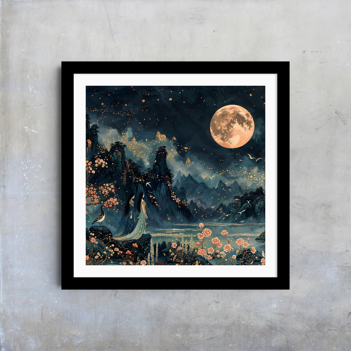 Chinese Moonlit Landscape, Romantic Night Scene Poster