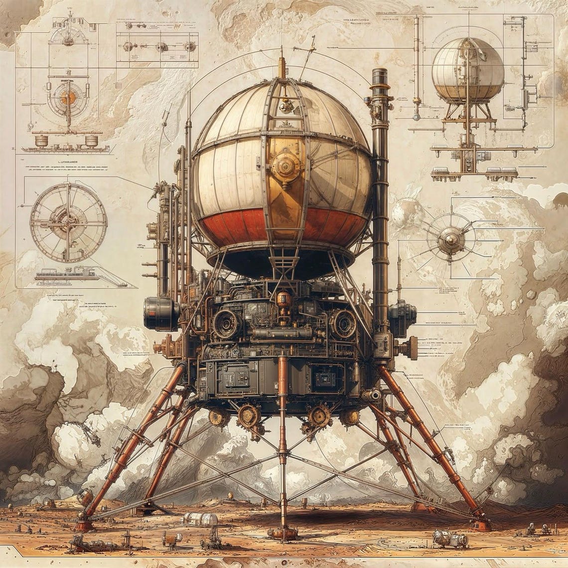 Steampunk Balloon Rocket Blueprint Retro Airship Decor Poster - Image 3