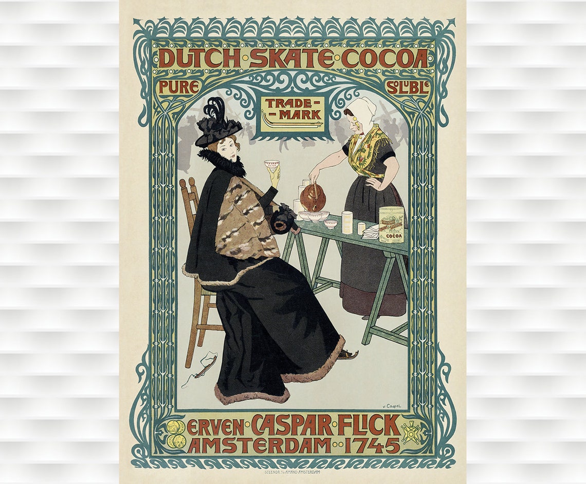 Dutch Skate Cocoa Caspar Flick Amsterdam Art Nouveau Ad Poster