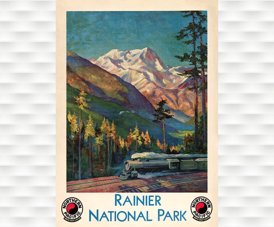 Rainier National Park Northern Pacific Railway Steam Train Poster