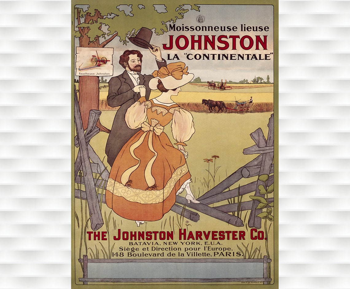 Johnston Harvester Continentale Farm Vintage Advertising Poster