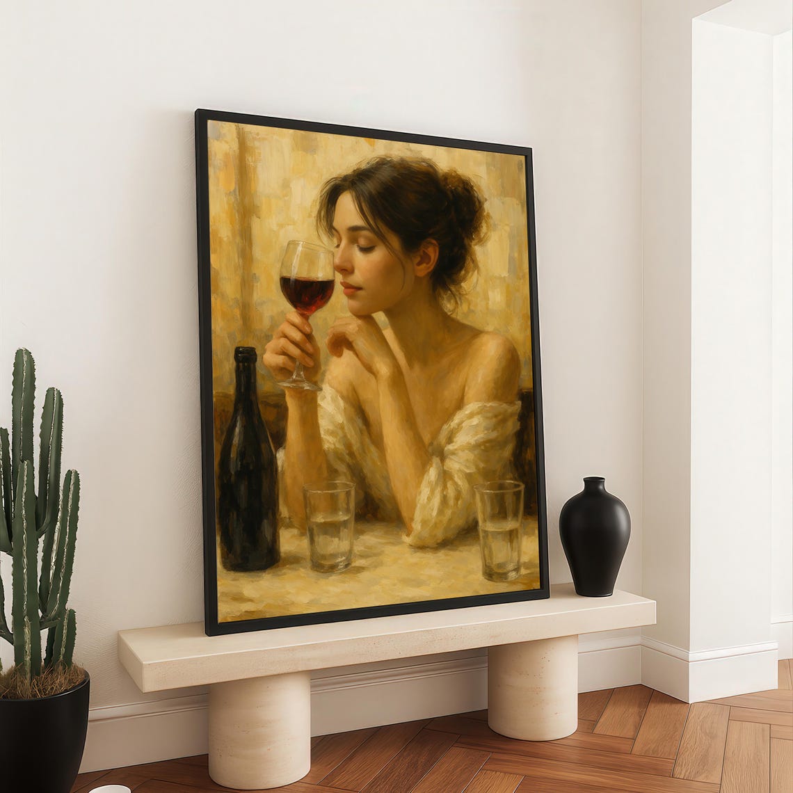 Romantic Woman With Red Wine Glass Classical Portrait Painting Print