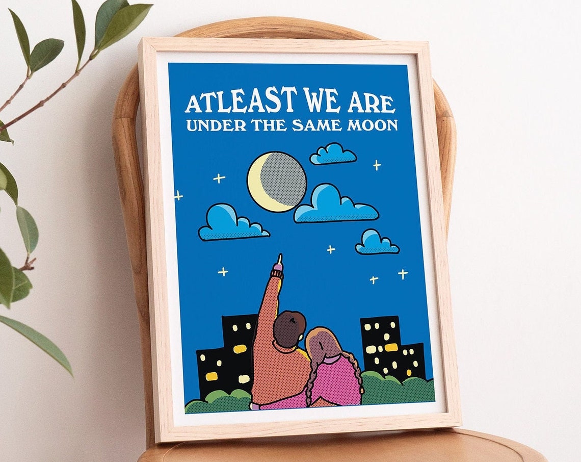 At Least We Are Under The Same Moon Couple Night Sky Quote Poster - Image 3