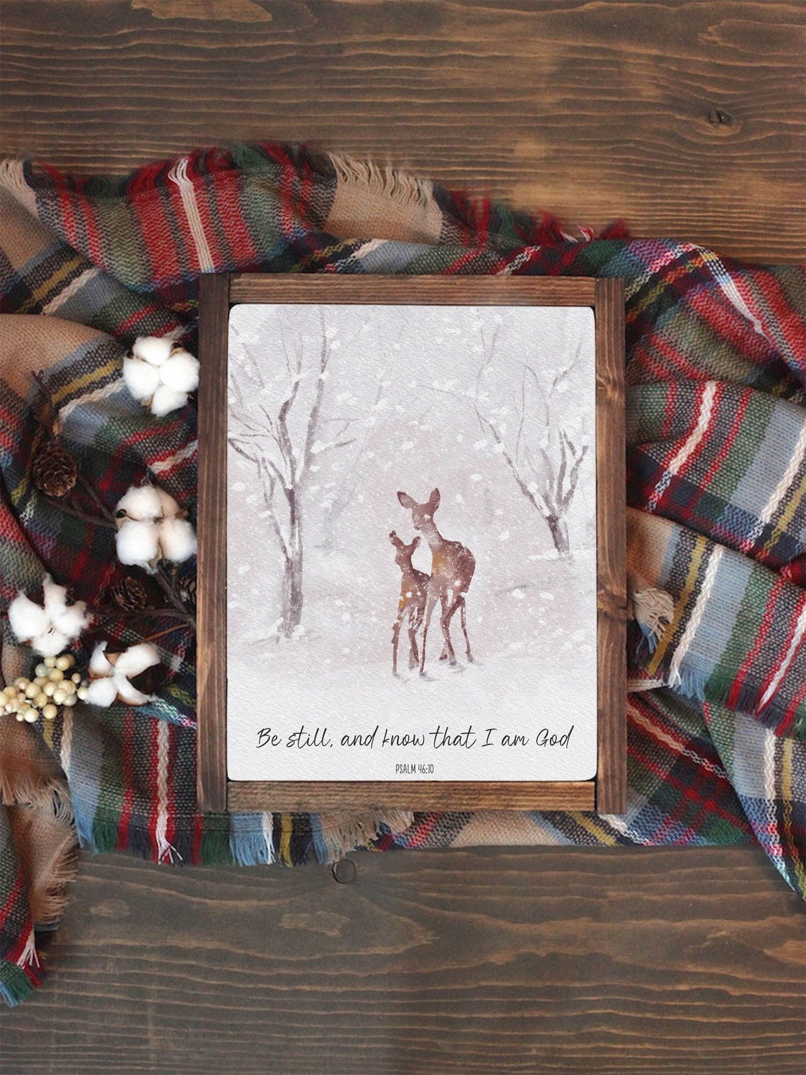 Be Still And Know That I Am God Psalm 46:10 Deer Winter Bible Poster - Image 6
