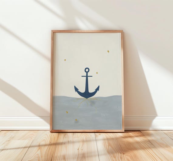 Nautical Wall Art Navy Blue Anchor Illustration Minimalist Coastal Decor Beach Theme Print Seaside Poster 68