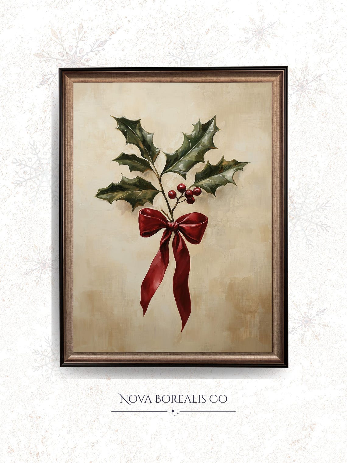 Vintage Holly Sprig Red Berries Ribbon Bow Christmas Holiday Poster