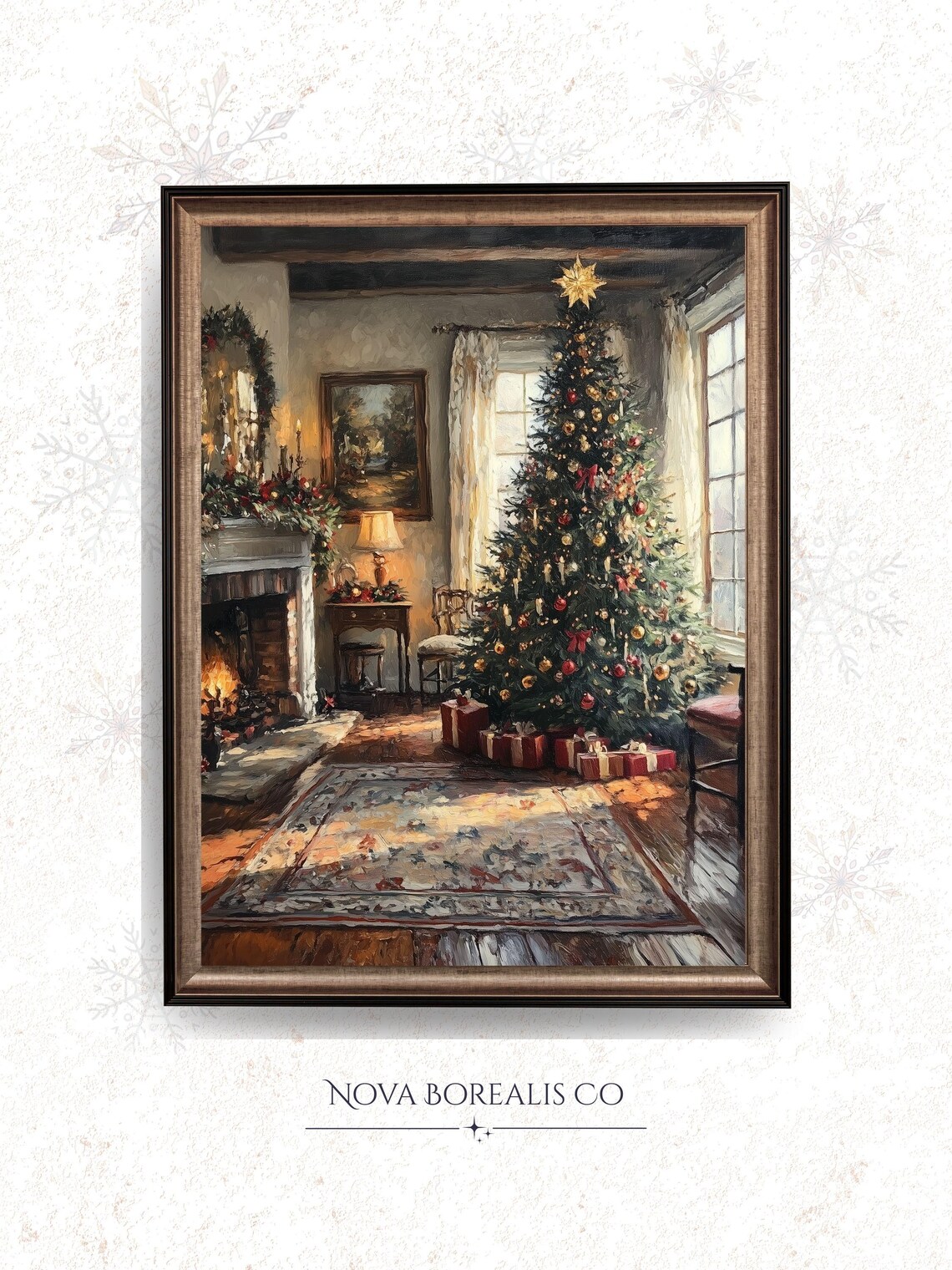 Cozy Farmhouse Christmas Tree, Vintage Holiday Art Print