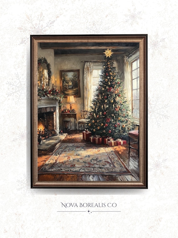 Cozy Farmhouse Christmas Tree, Vintage Holiday Art Print