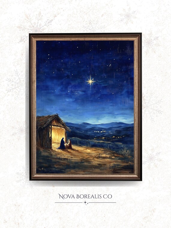 Nativity Scene Under The Star Of Bethlehem Holy Night Art Poster