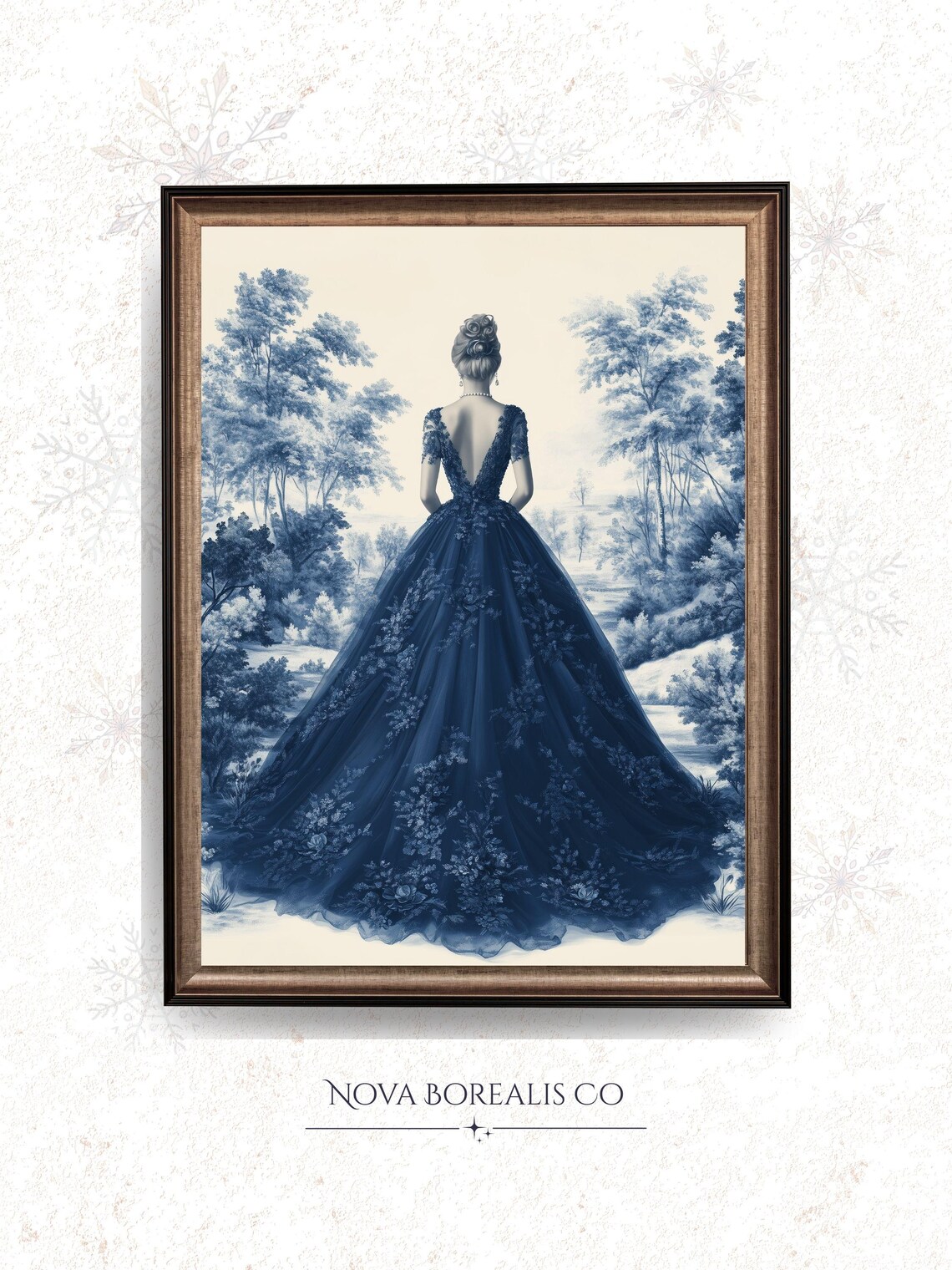 Elegant Blue Ball Gown Toile Pastoral Romantic French Wall Art
