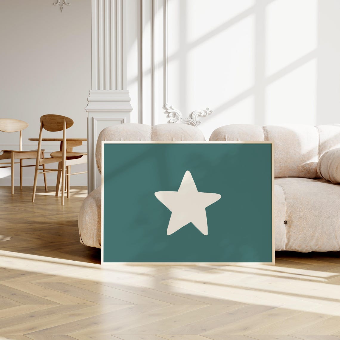Turquoise Star Horizontal Minimalist Modern Bedroom Wall Art - Image 2
