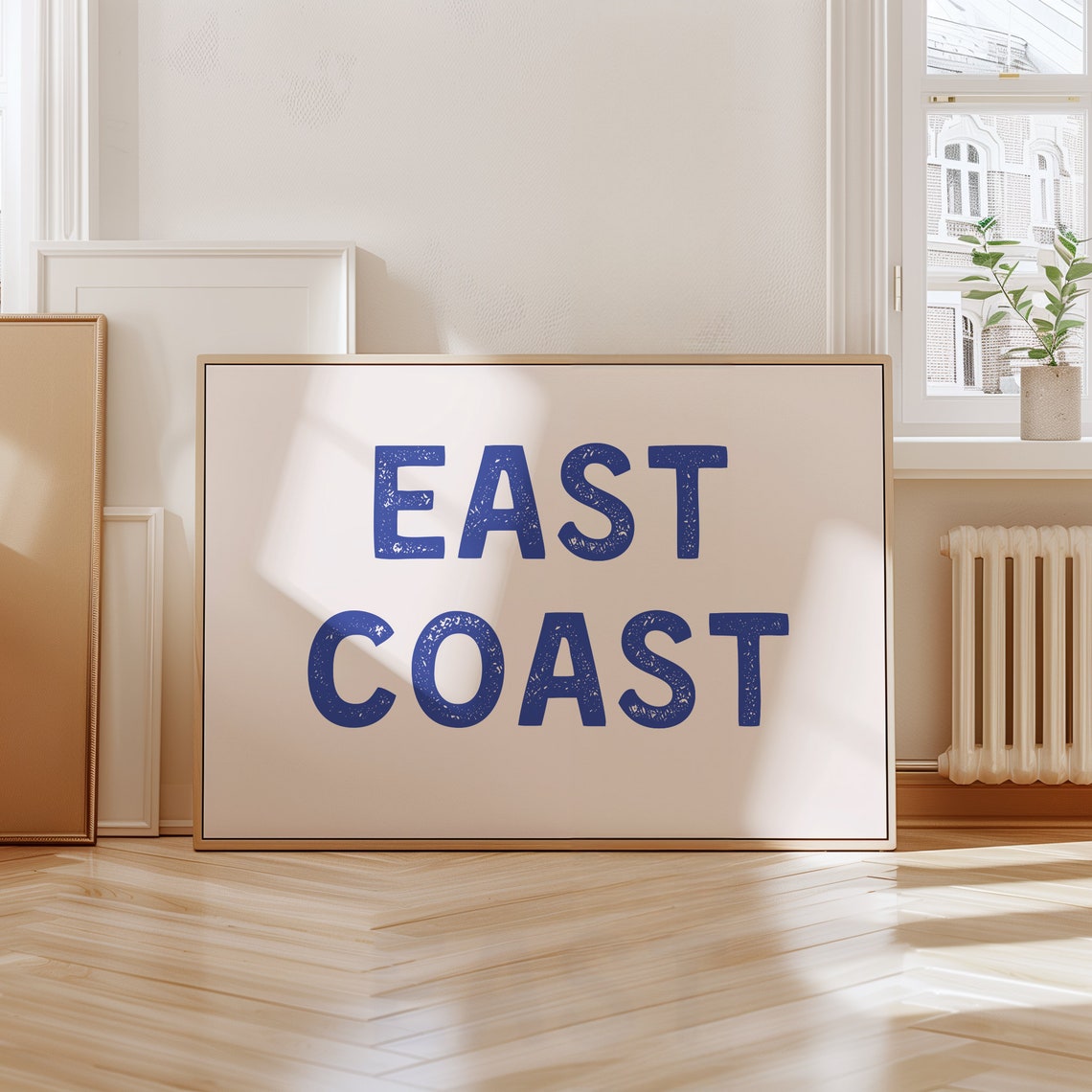 East Coast Navy Blue Vintage Typography Coastal College Poster