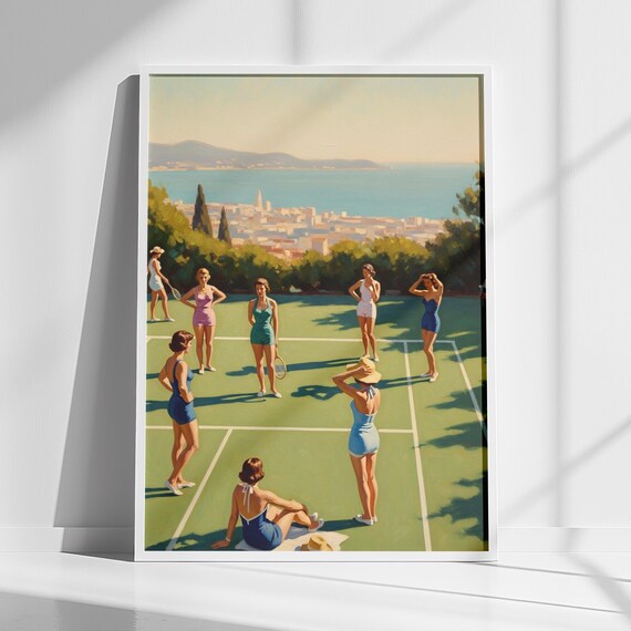 Old Money French Riviera Vintage Women On Court Art Print