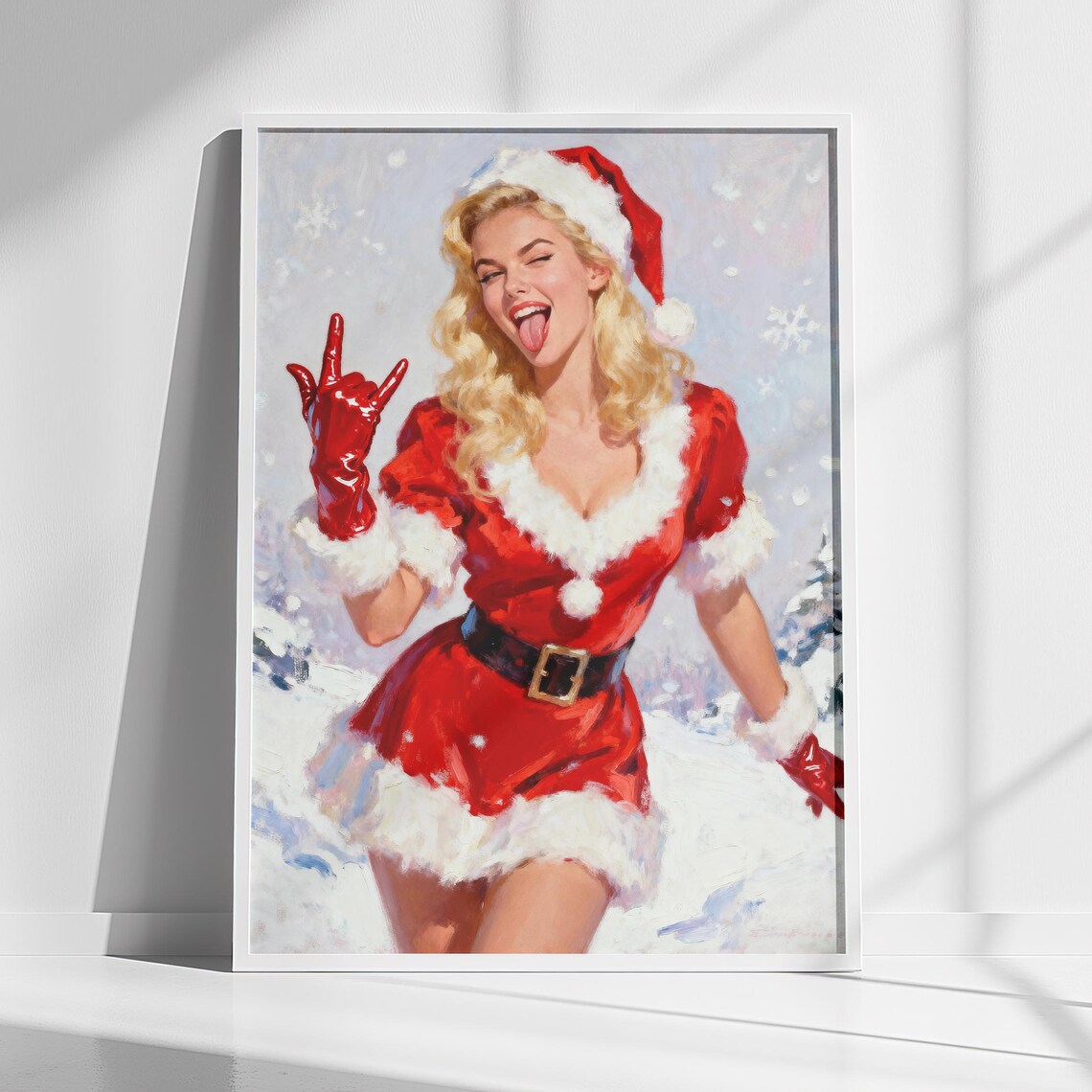 Rock N Roll Santa Girl, Christmas Wall Art Print